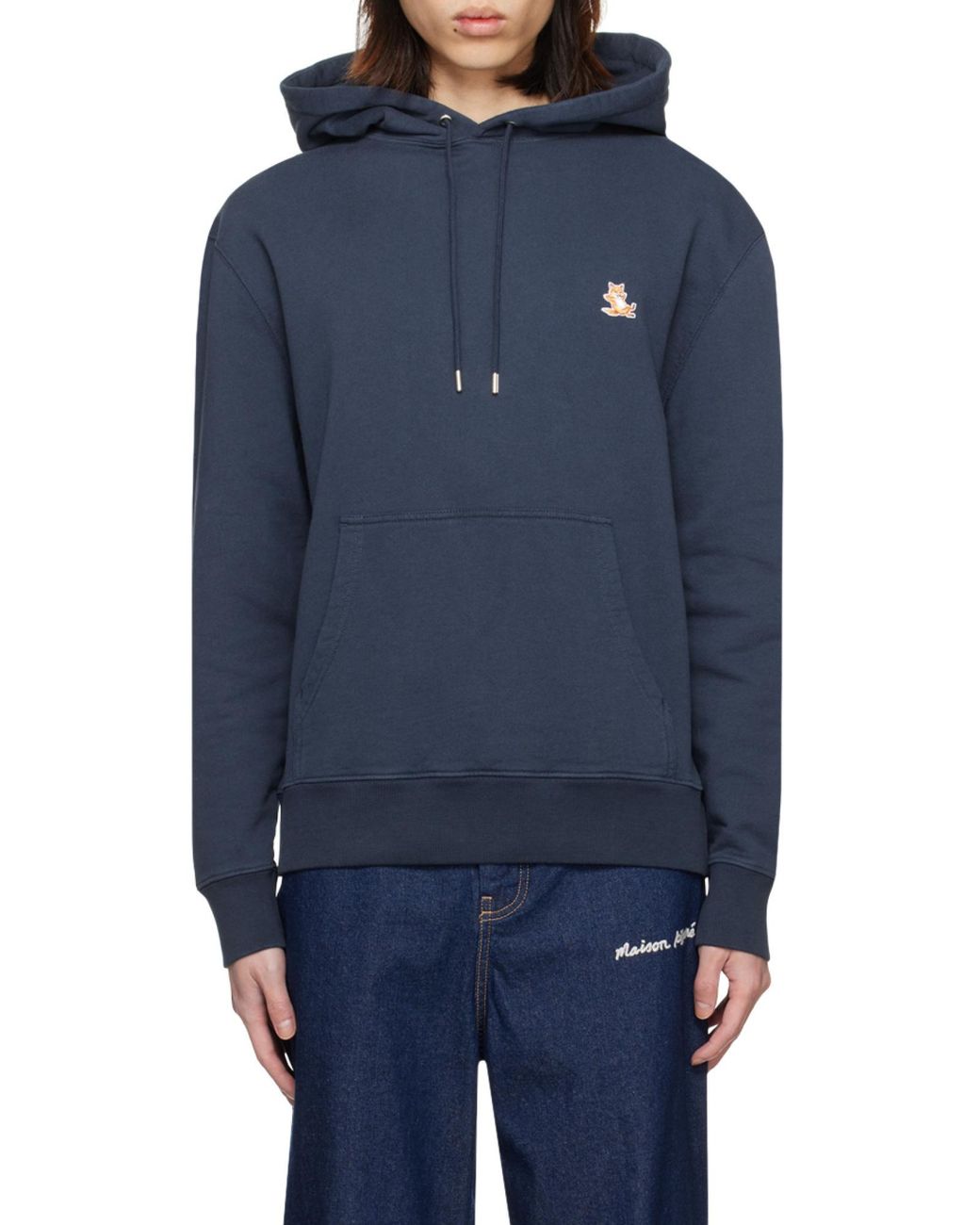 Maison Kitsuné Blue Maison Kitsuné Bold Fox Head Patch Drawstring Hoodie for men