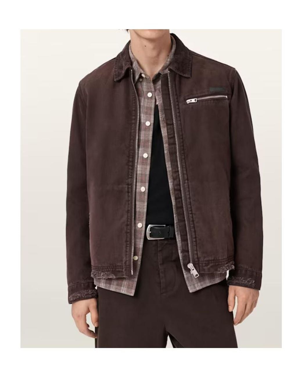 AllSaints Brown Rothwell Zip-Front Jacket for men
