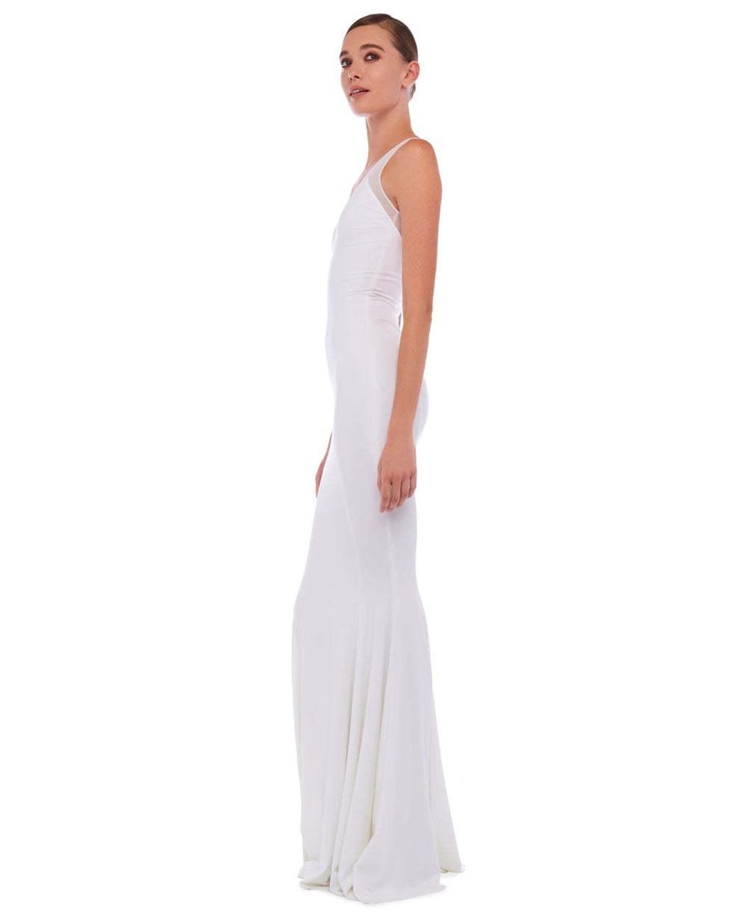 Norma Kamali White Mesh-Detail Maxi Dress