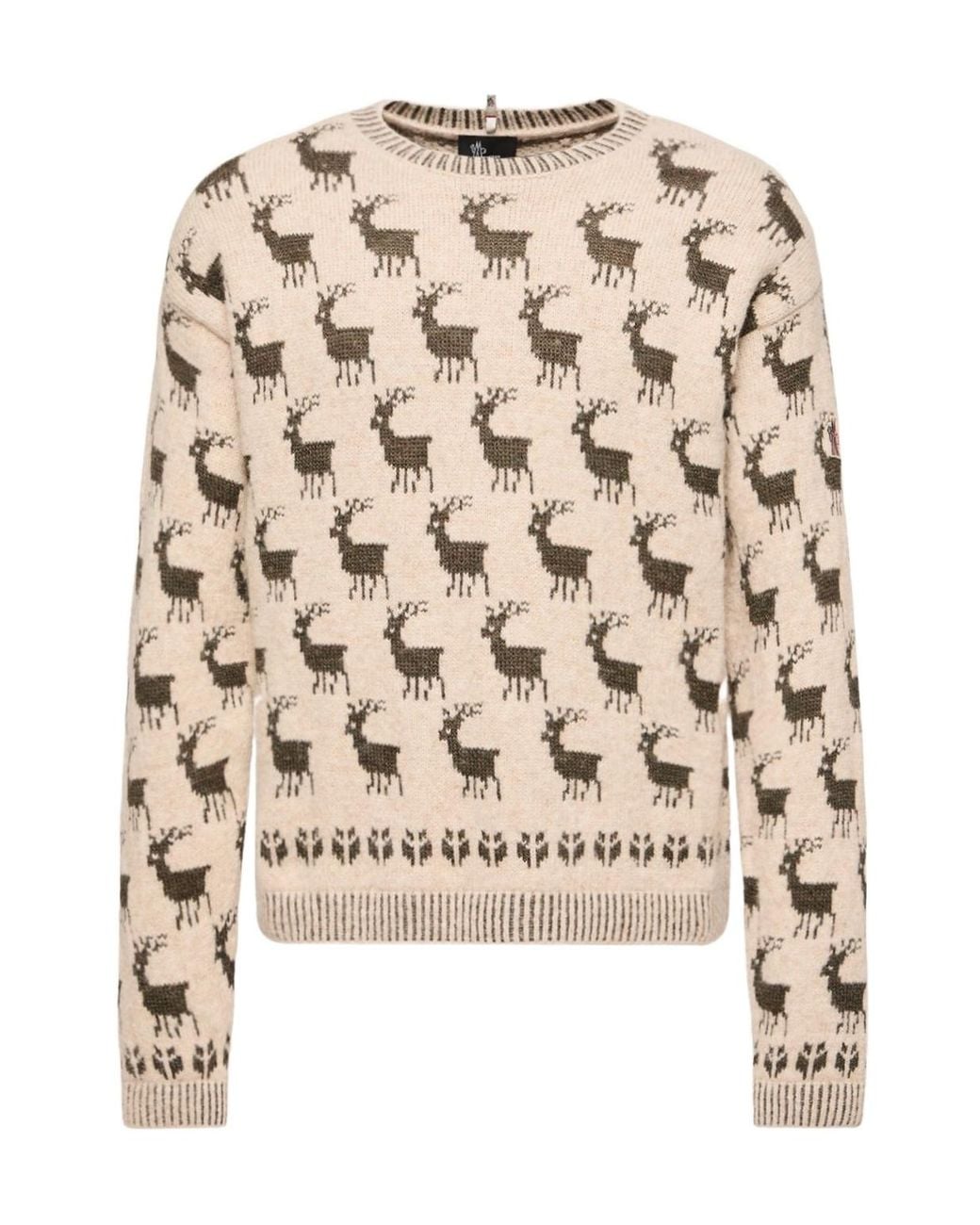 Moncler Natural Grenoble Fair Isle Crew Neck Knitted Sweater for men