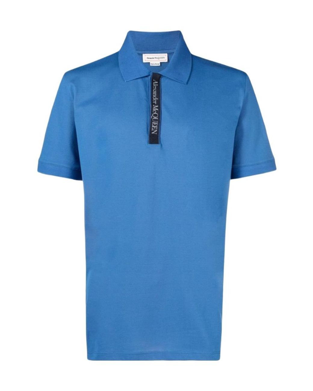 McQueen Blue Logo-Trim Polo Shirt for men