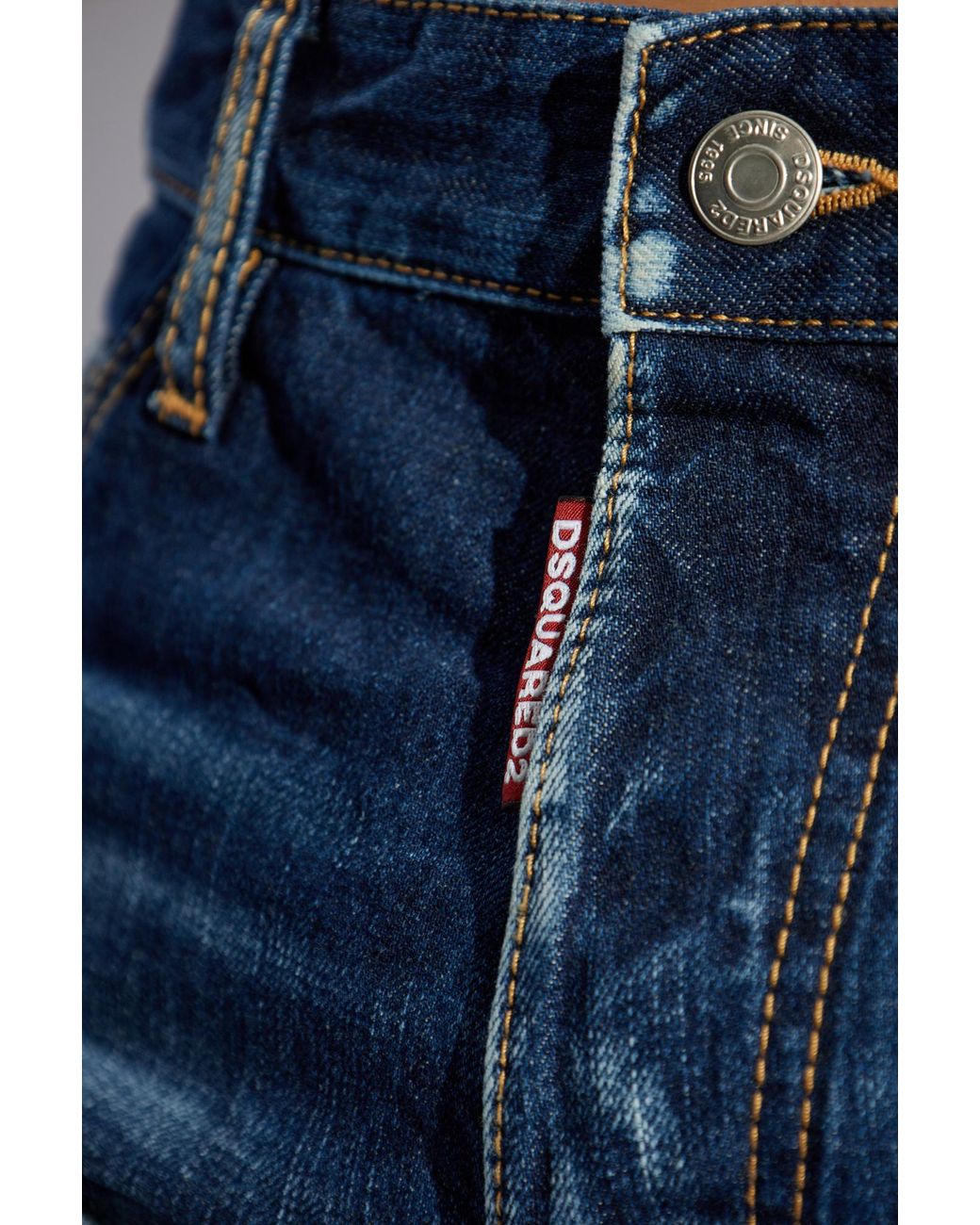 DSquared² Blue Whiskering-Effect Distressed Jeans for men