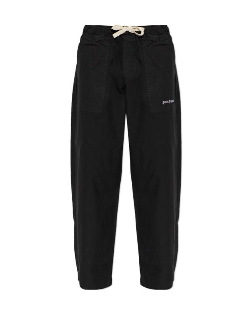 Palm Angels Black Logo Printed Drawstring Trousers for men