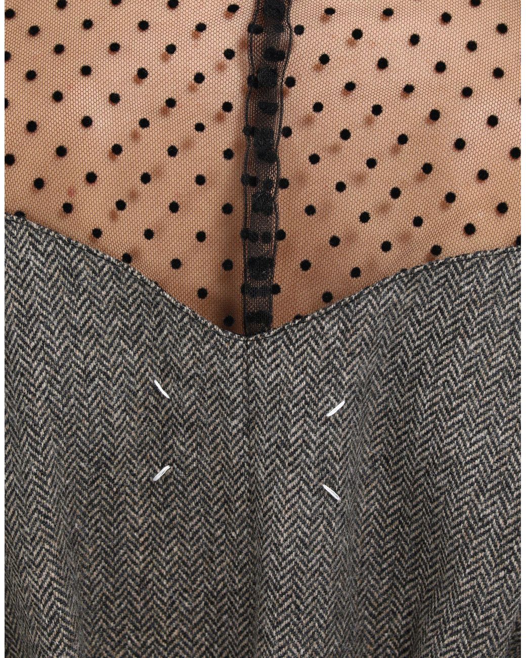 Maison Margiela Gray Sheer-Panel Chevron Dress