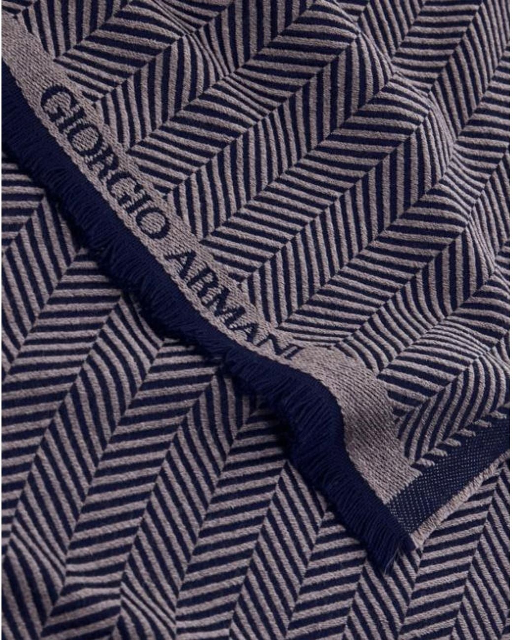 Giorgio Armani Blue Herringbone Logo Scarf for men