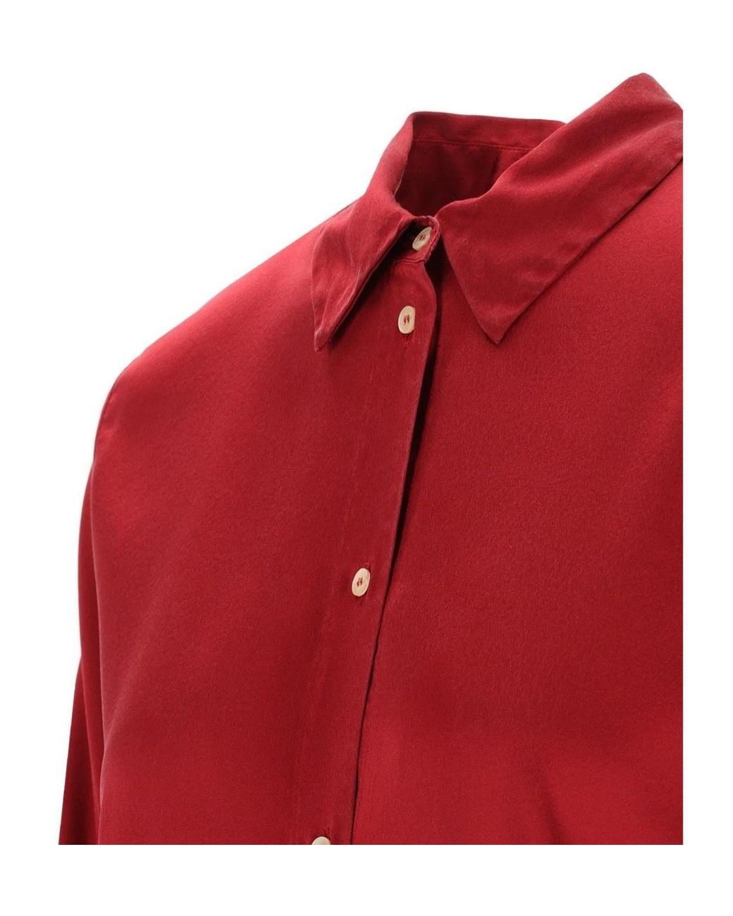 Forte_forte Red Stretch Satin Button-Up Top