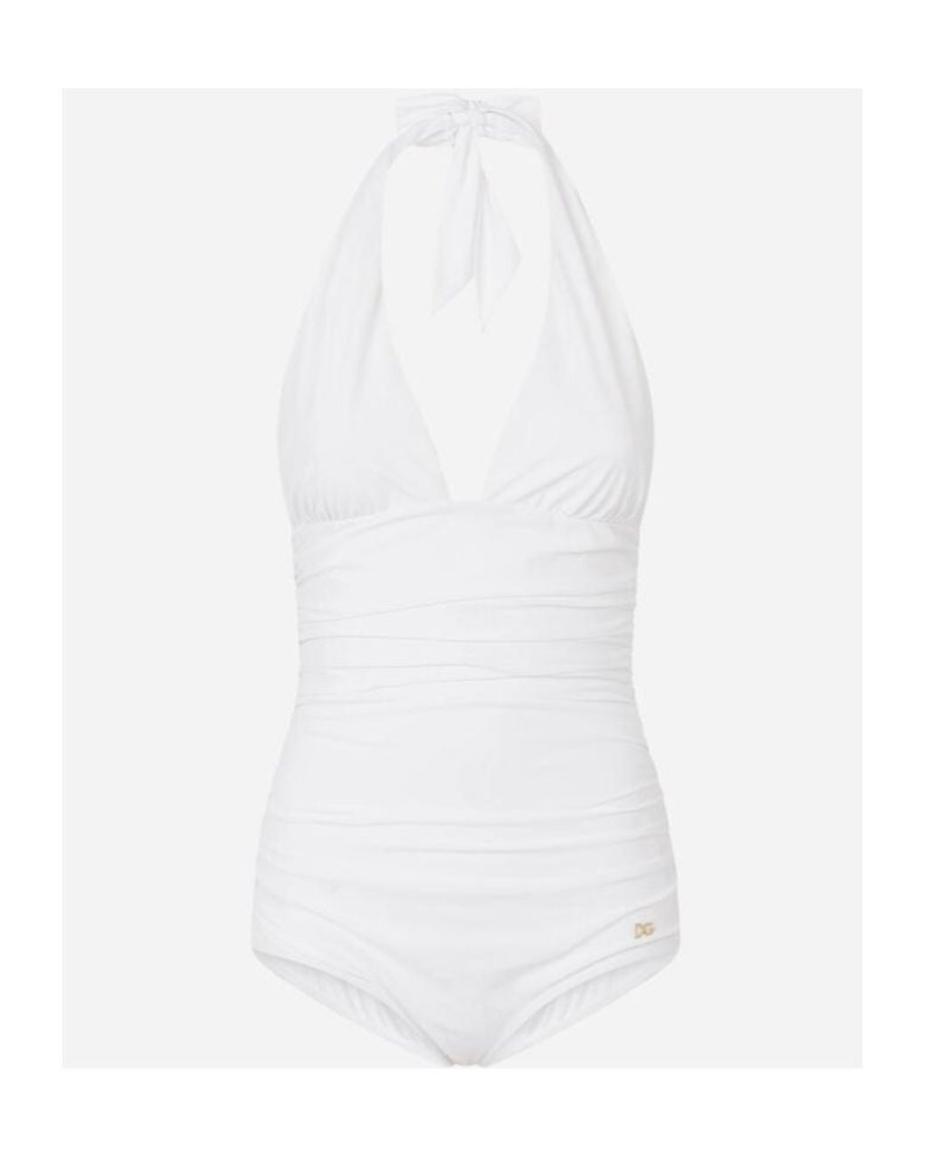Dolce & Gabbana White Dg Plaque One-Piece Swimsuit