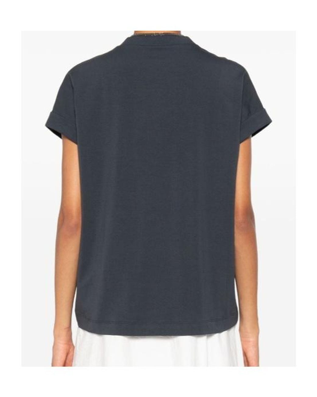 Brunello Cucinelli Blue Monili-Trim V-Neck T-Shirt