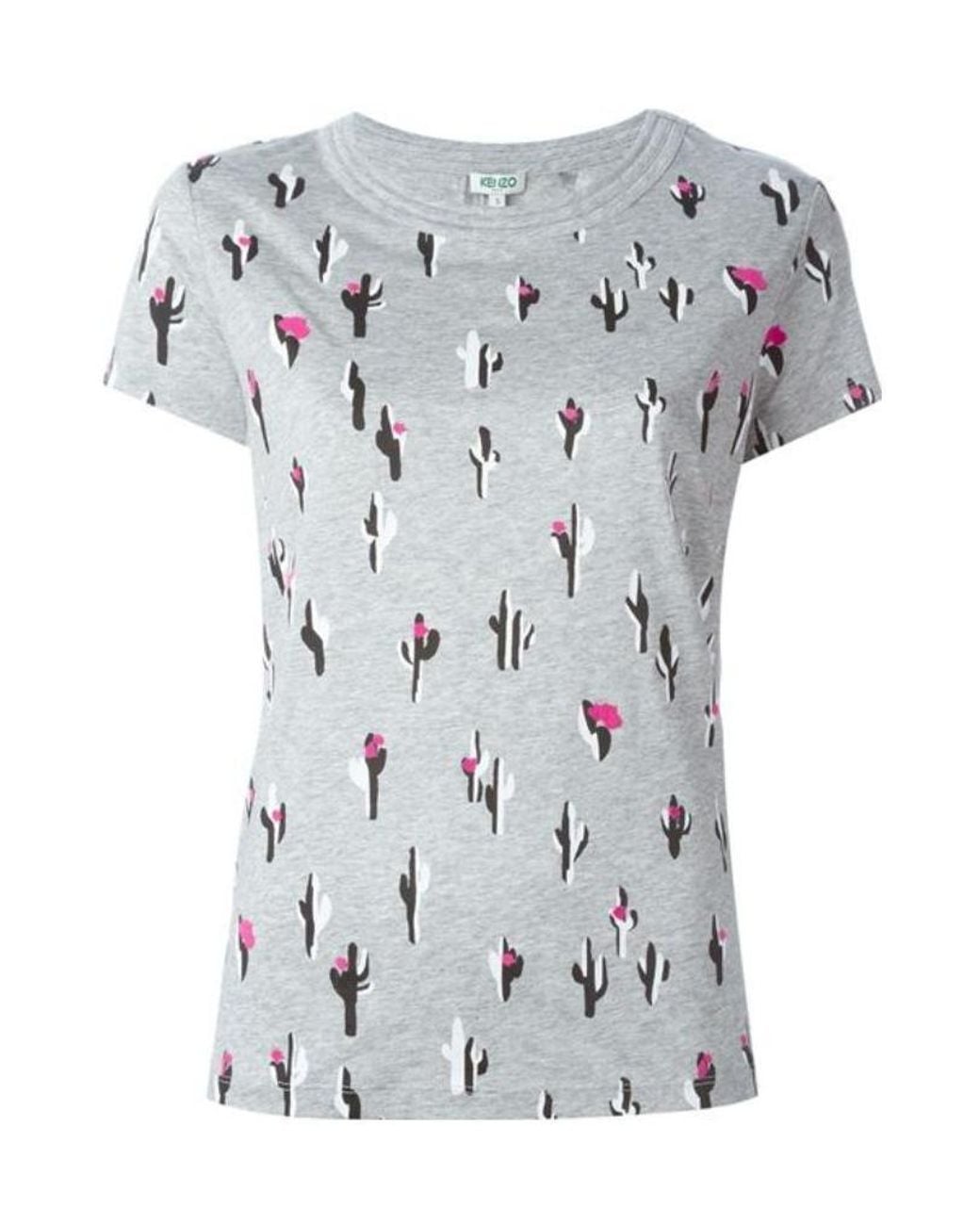 KENZO Gray Cactus Printed Plain Knitted T-Shirt