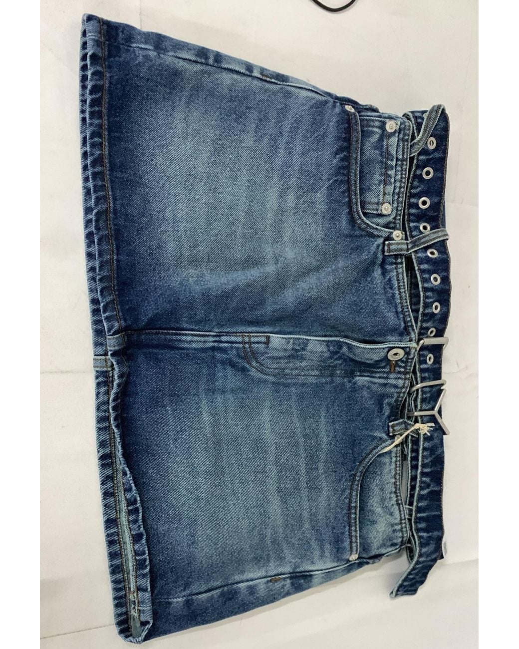Y. Project Blue Y Belt Logo Patch Denim Skirt