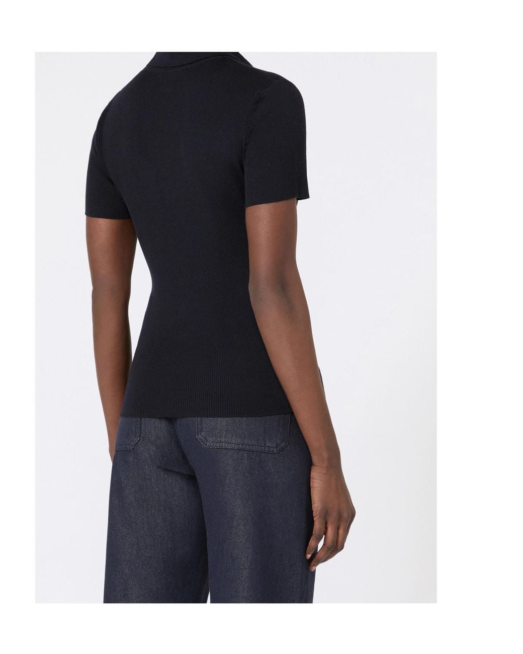 Max Mara Black Albero Short-Sleeved Ribbed Polo Shirt