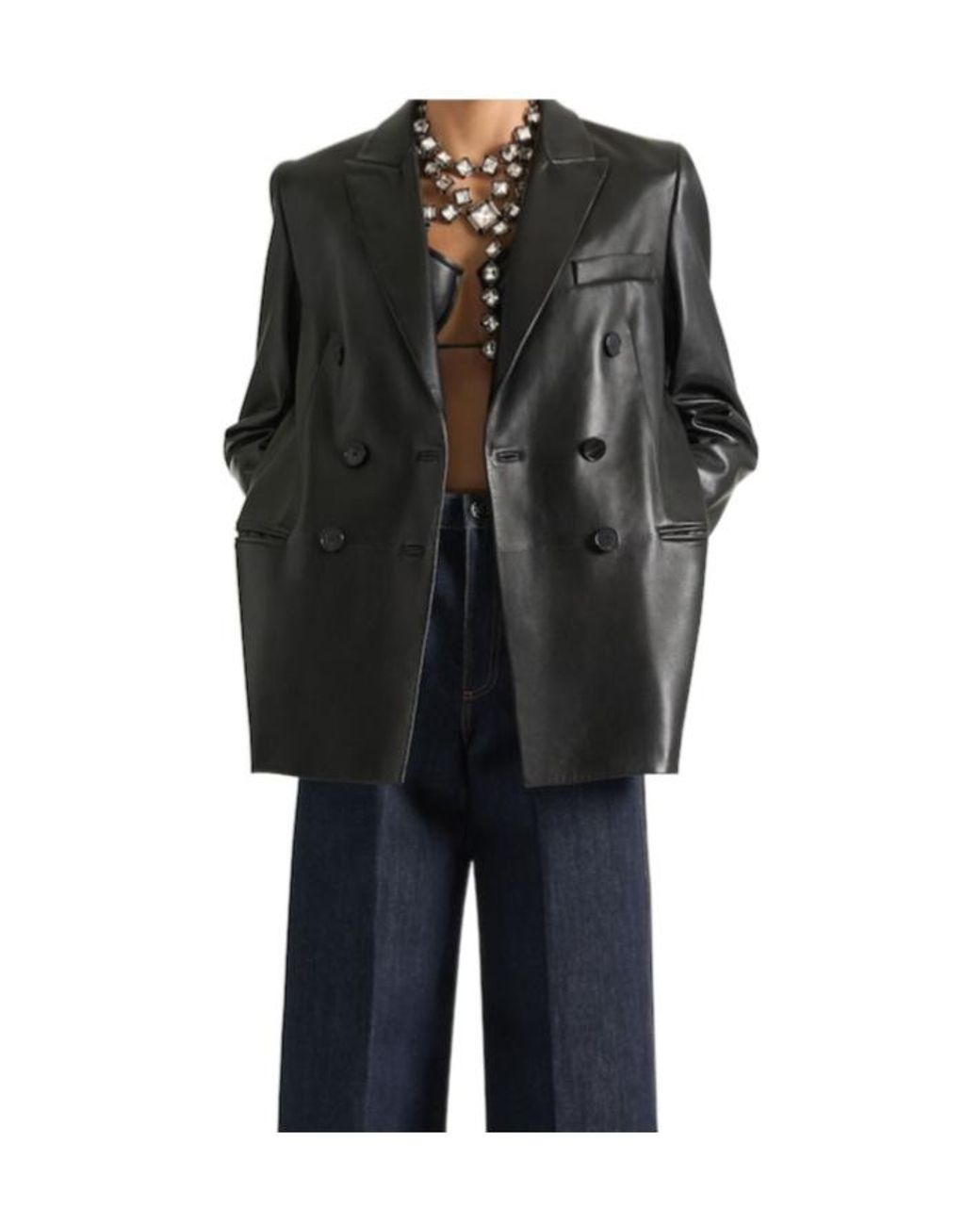 Givenchy Black Cutout Double-Breasted Leather Blazer