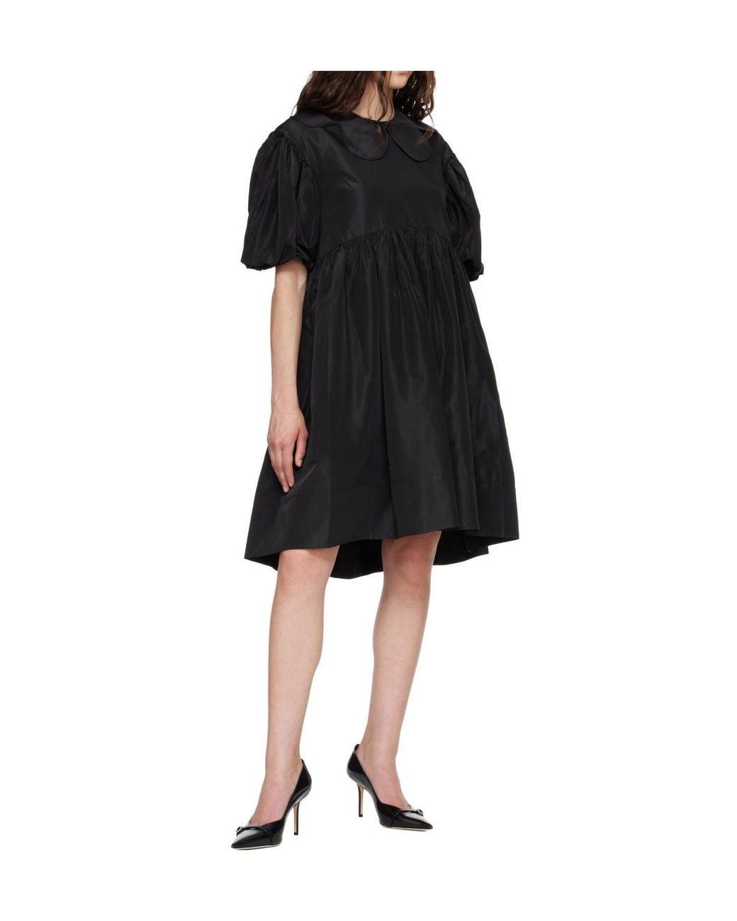 Simone Rocha Black Puff-Sleeve Petal-Collar Dress