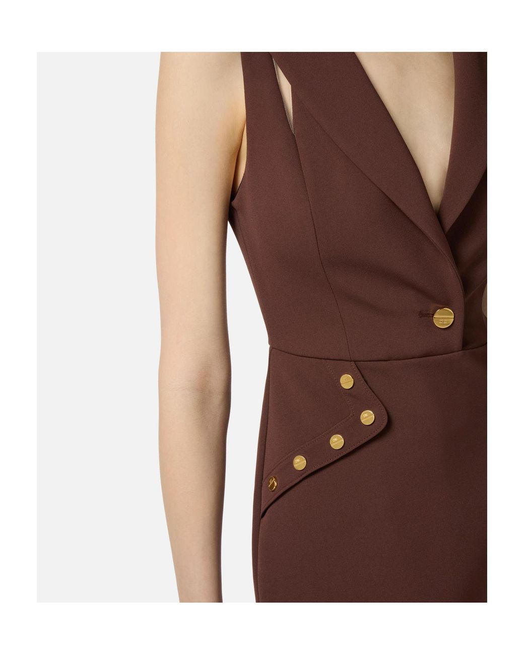 Elisabetta Franchi Brown Cut-Out Detailed Slim Fit Mini Dress