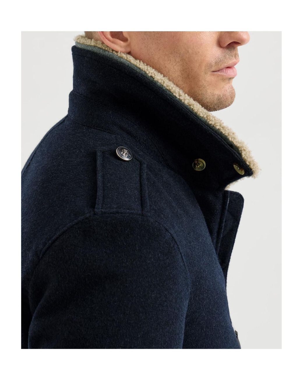 Brunello Cucinelli Blue Bonded Cashmere Beaver Cloth Bomber Jacket With Thermore Padding And Detachable Shearling Collar for men