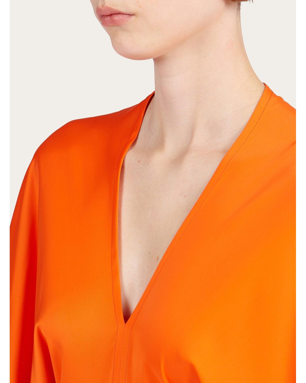 Ferragamo Orange Ferragamo V-Neck Midi Dress