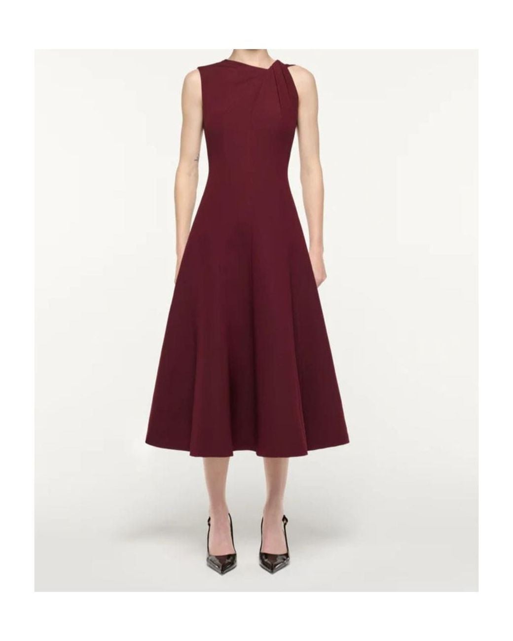 Roland Mouret Red Draped Asymmetric-Strap Midi Dress