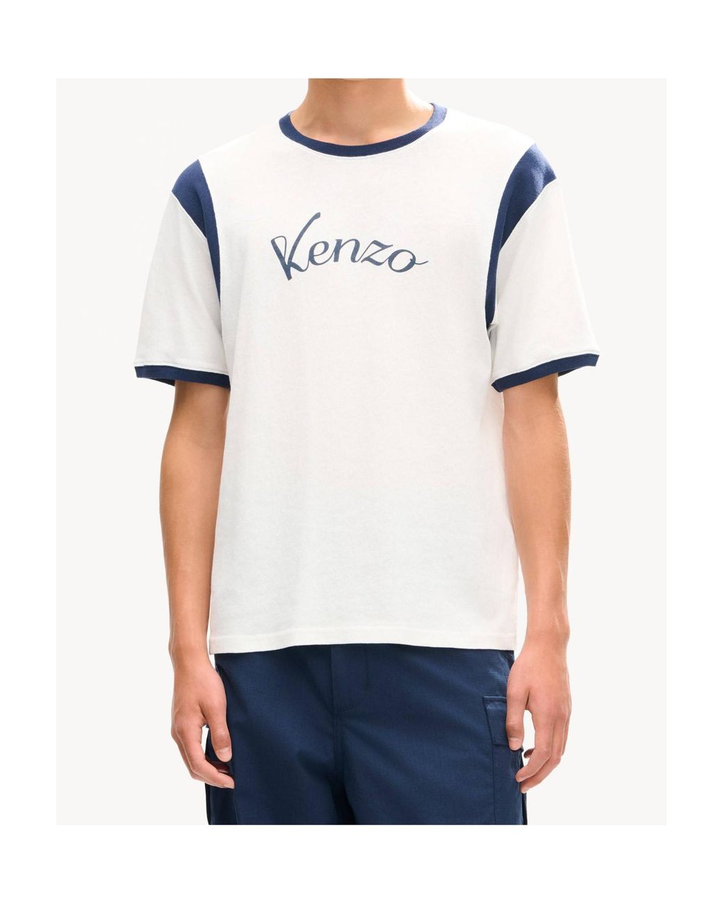 KENZO Blue Logo Trim T-Shirt for men
