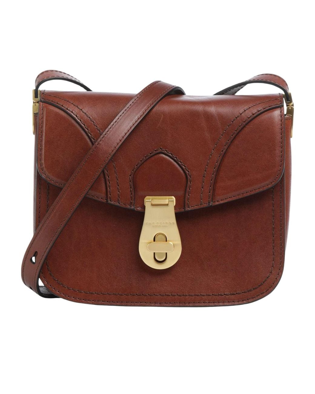 The Bridge Brown Mia Twist-Lock Leather Shoulder Bag
