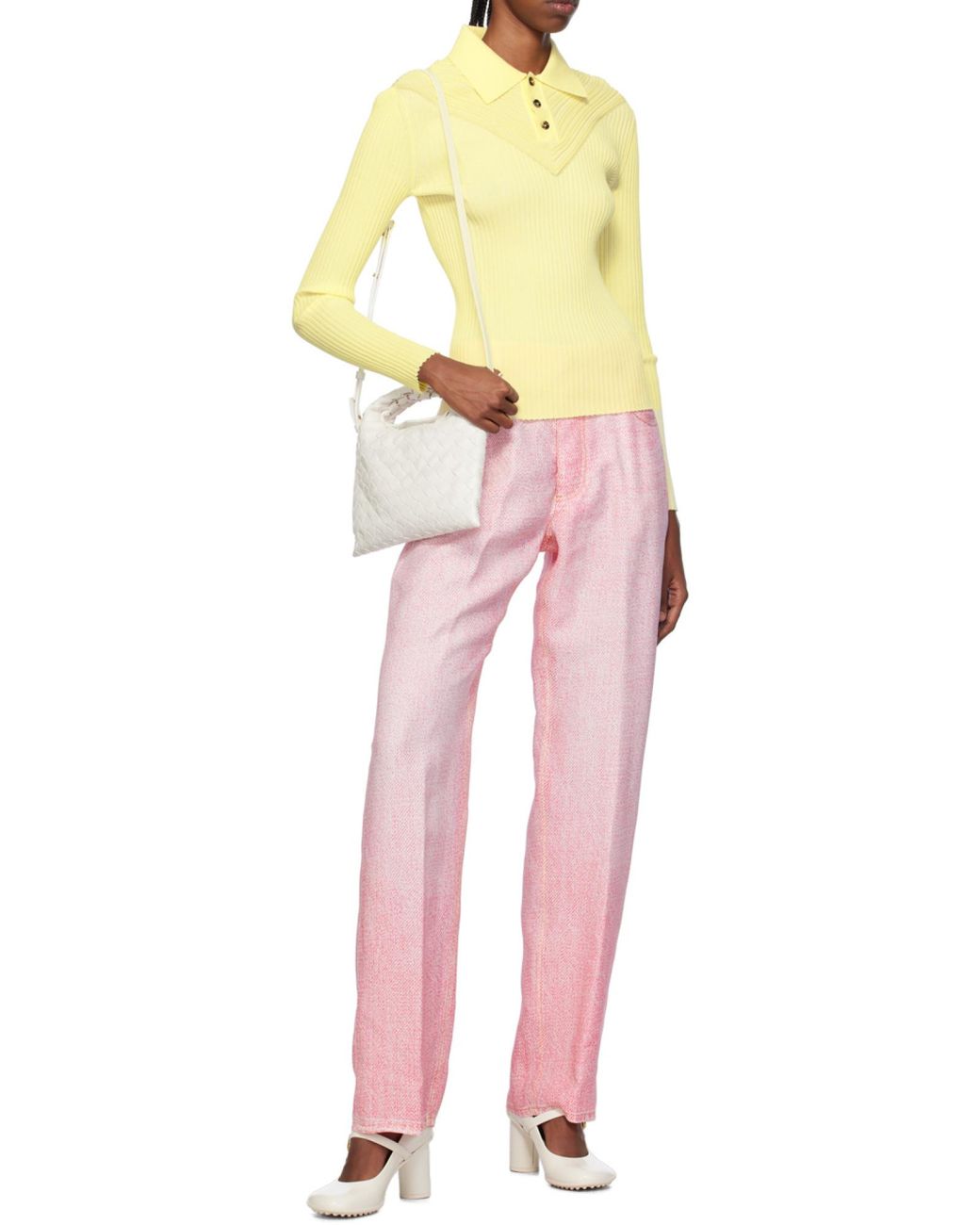 Bottega Veneta White Woven Top Handle Bag