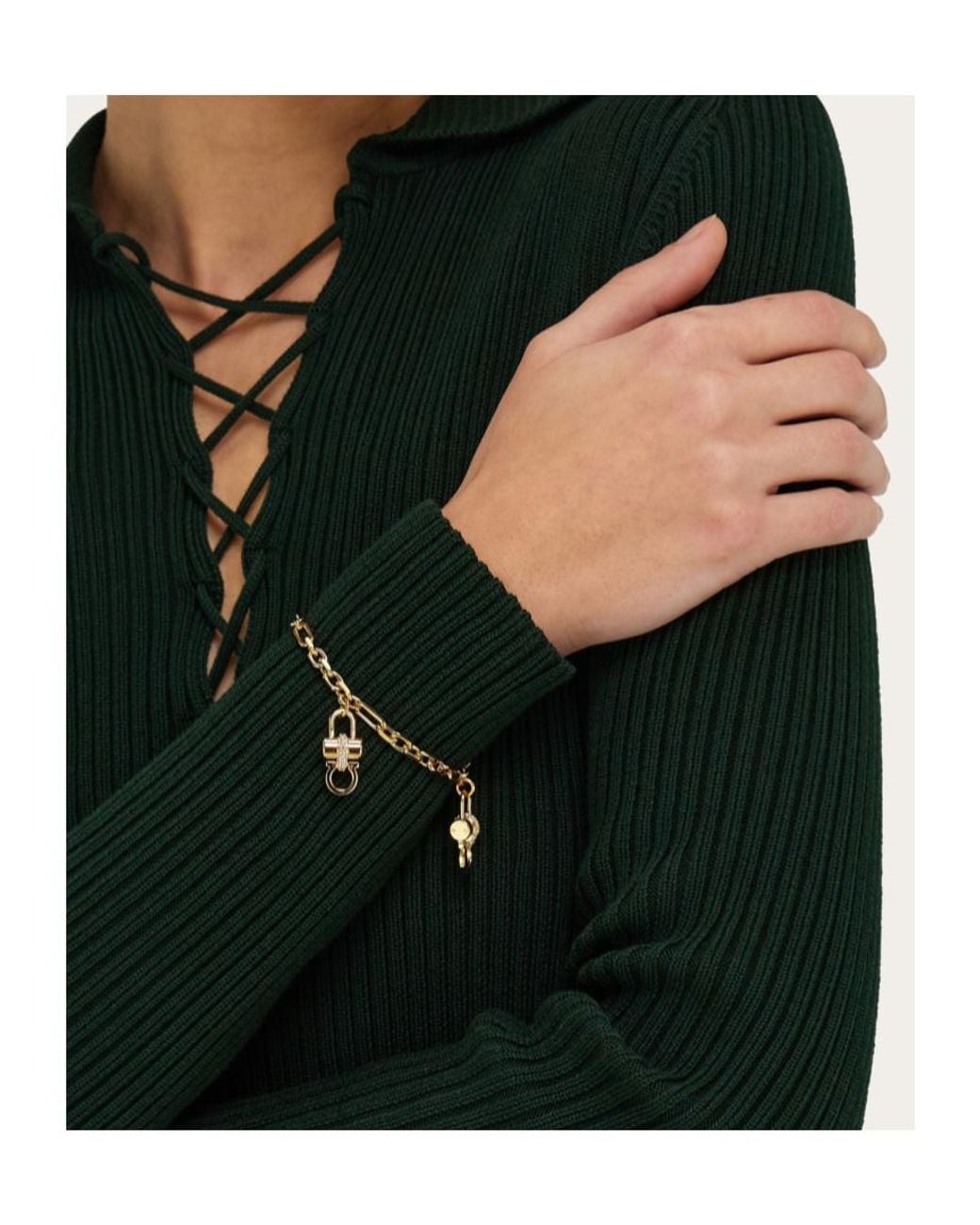 Ferragamo Metallic Ferragamo Padlock Charm Bracelet