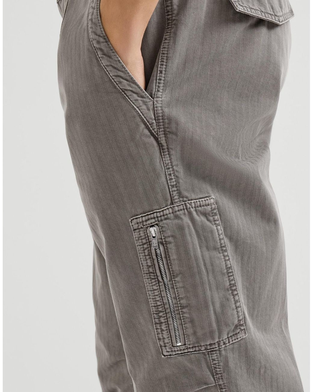 Brunello Cucinelli Gray Cotton Chevron Trousers With Zipped Pocket for men