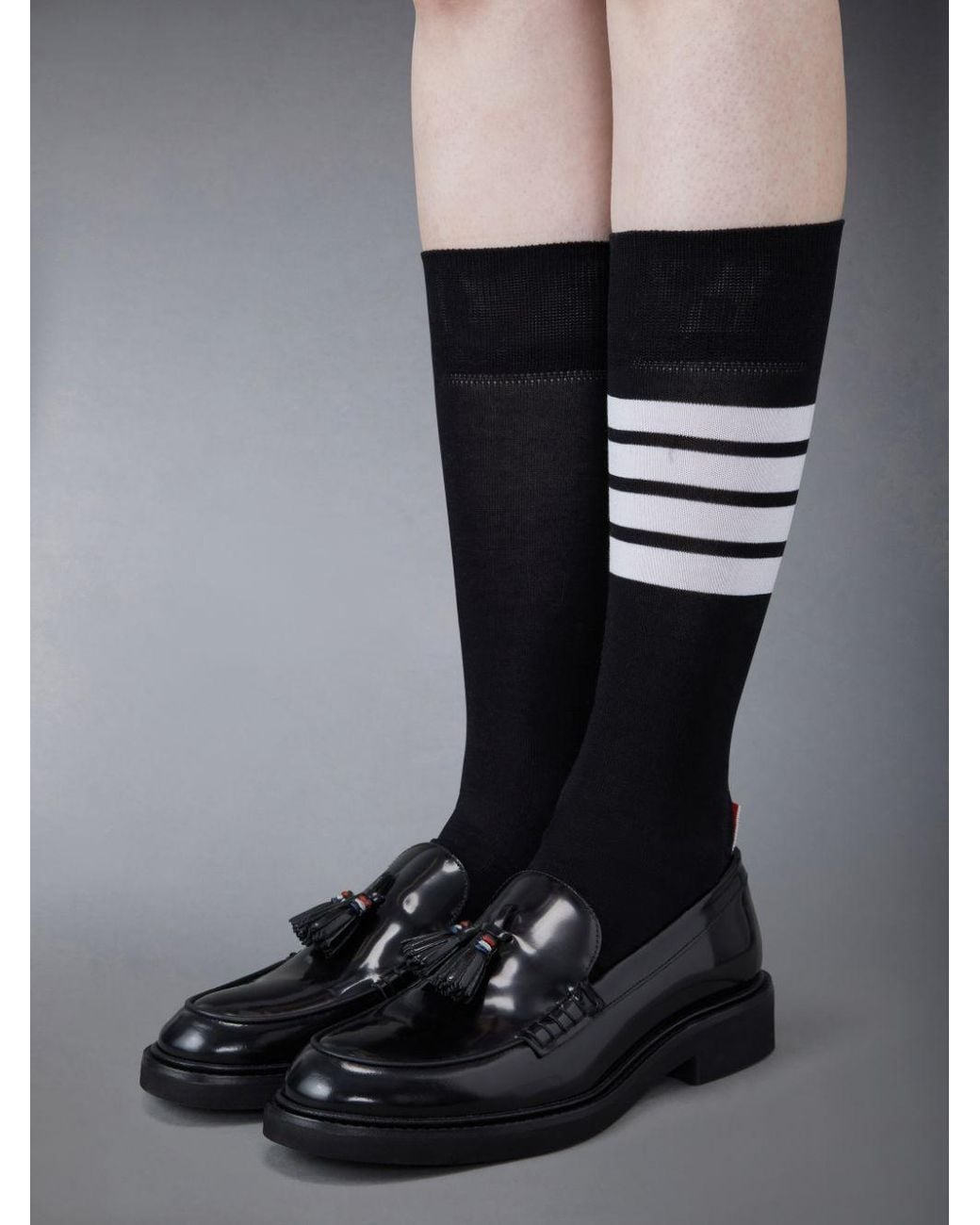 Thom Browne Black Round Toe Slip-On Loafers