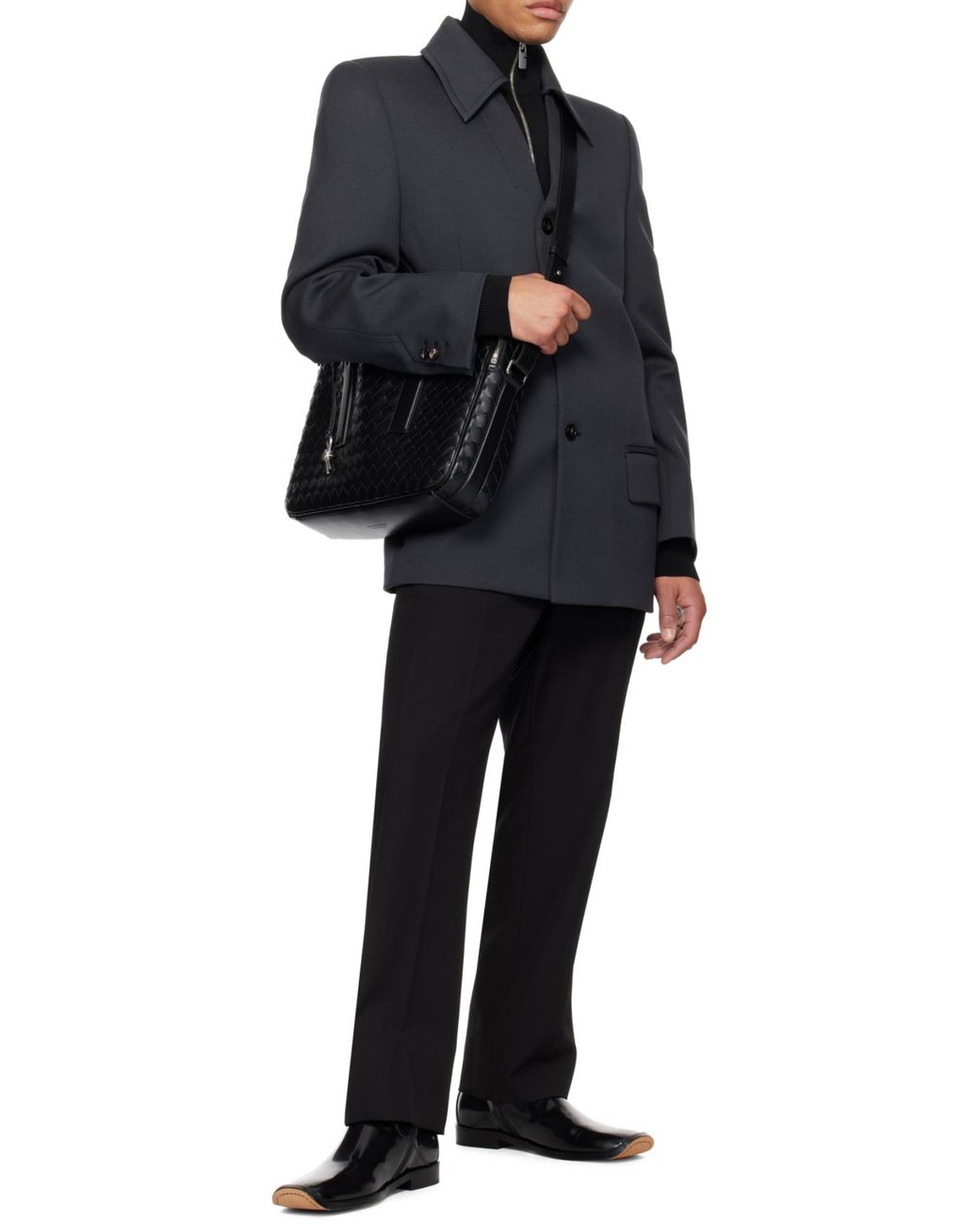 Bottega Veneta Black Intrecciato Zipped Travel Bag for men