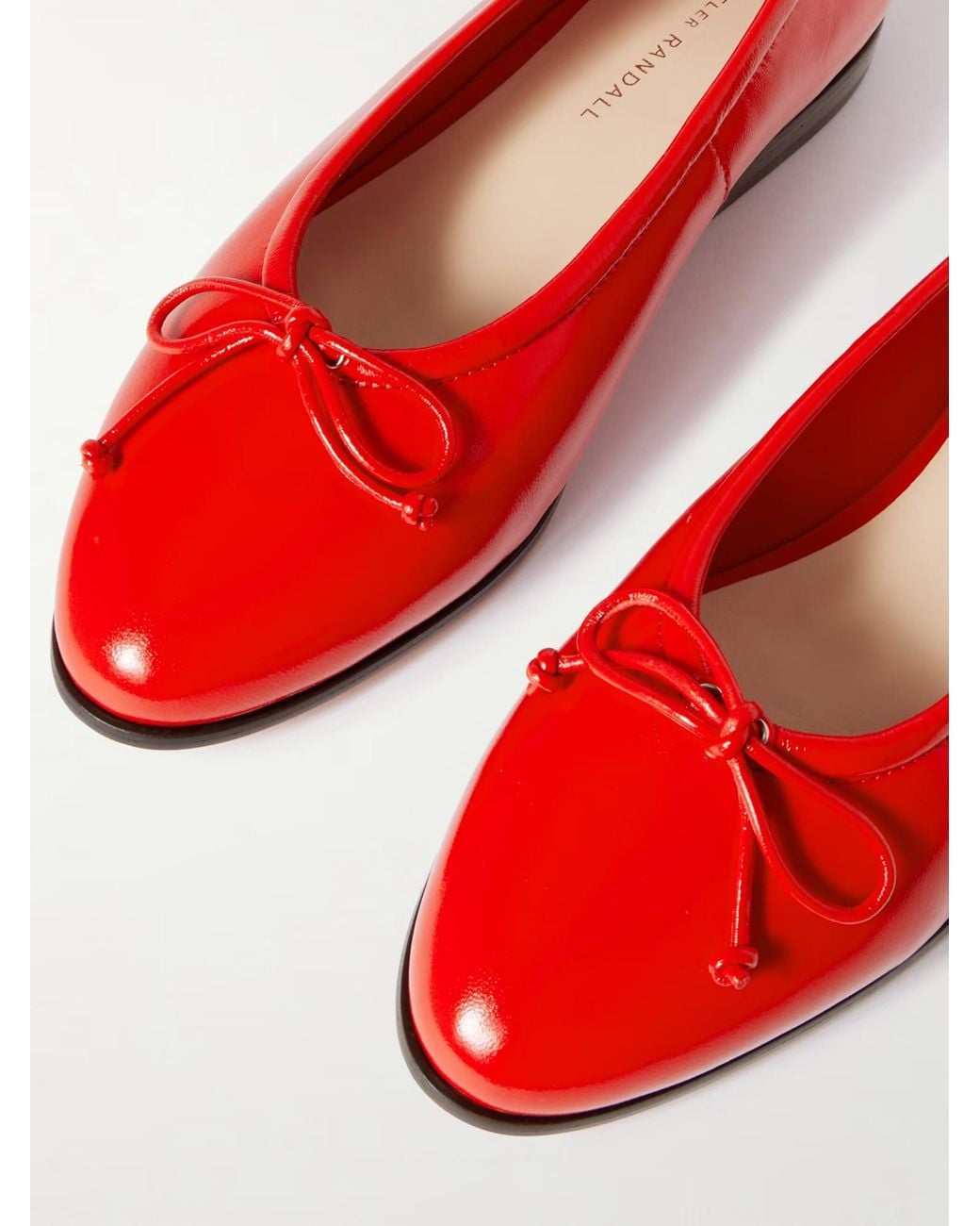 Loeffler Randall Red Bow-Detailed Patent-Leather Ballet Flats