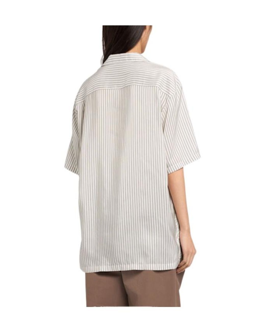 The Row White Jorge Striped Silk Short Sleeve Shirt