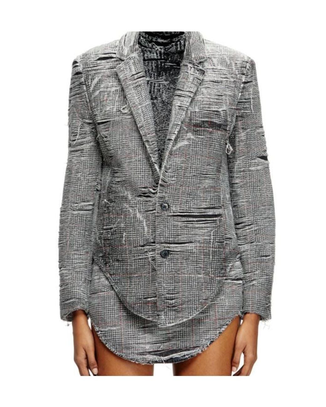 DIESEL Gray De-Phonix-Fsg Distressed Blazer