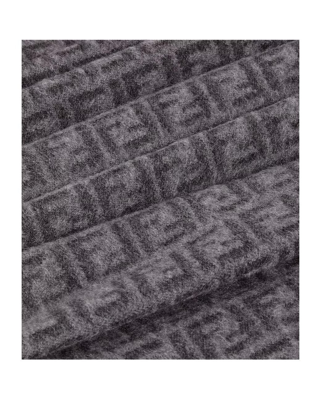 Fendi Gray Ff Jacquard Fringed-Edge Scarf for men