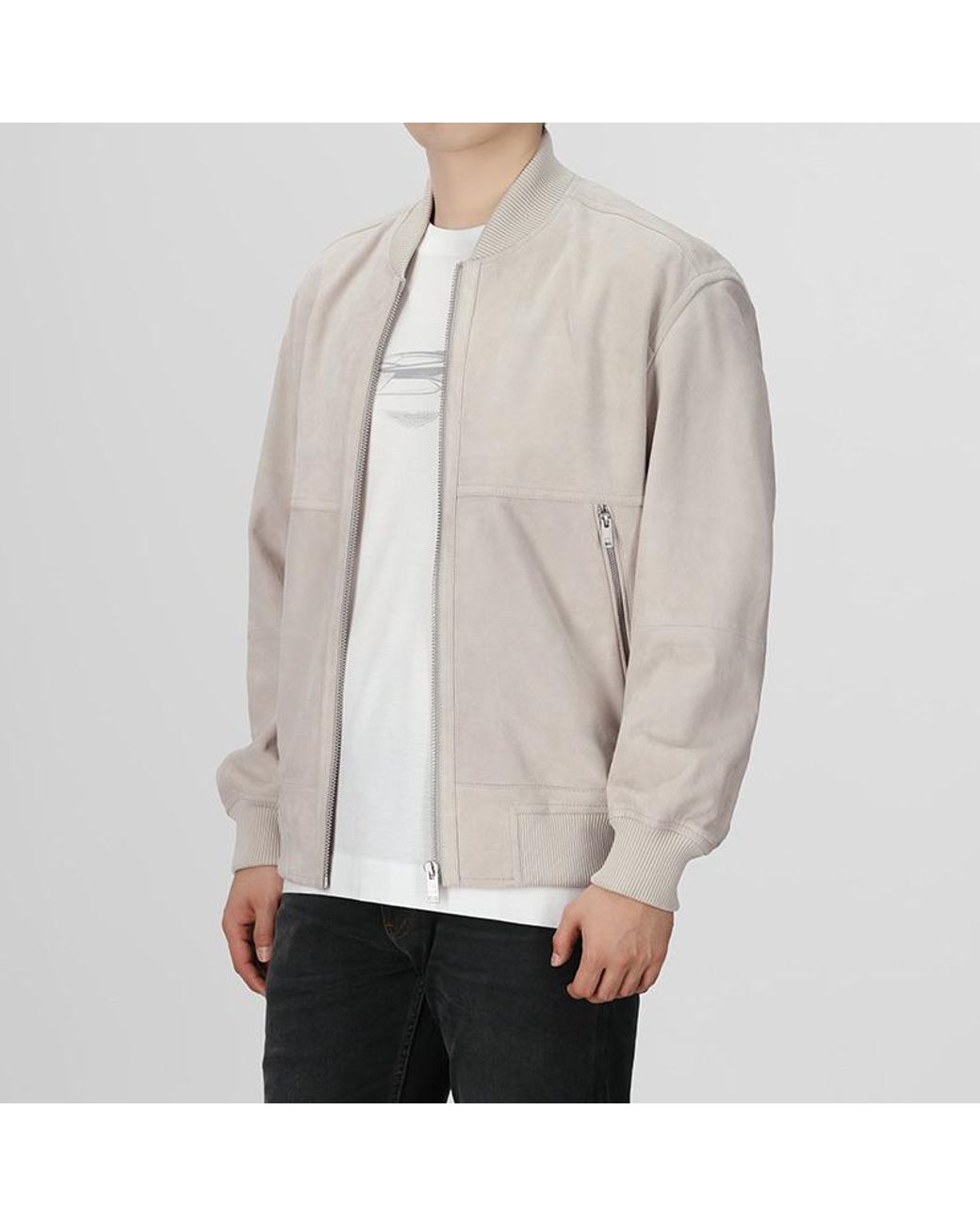 Boss Gray Leather Bomber Jacket for men