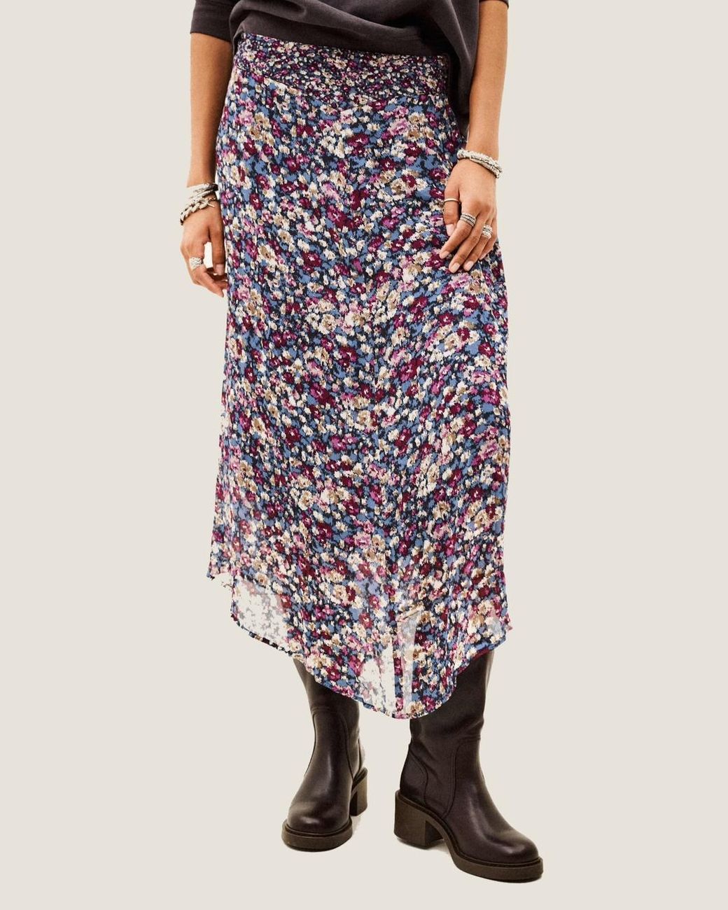 Ba&sh Blue Klap Floral-Print Asymmetric Skirt