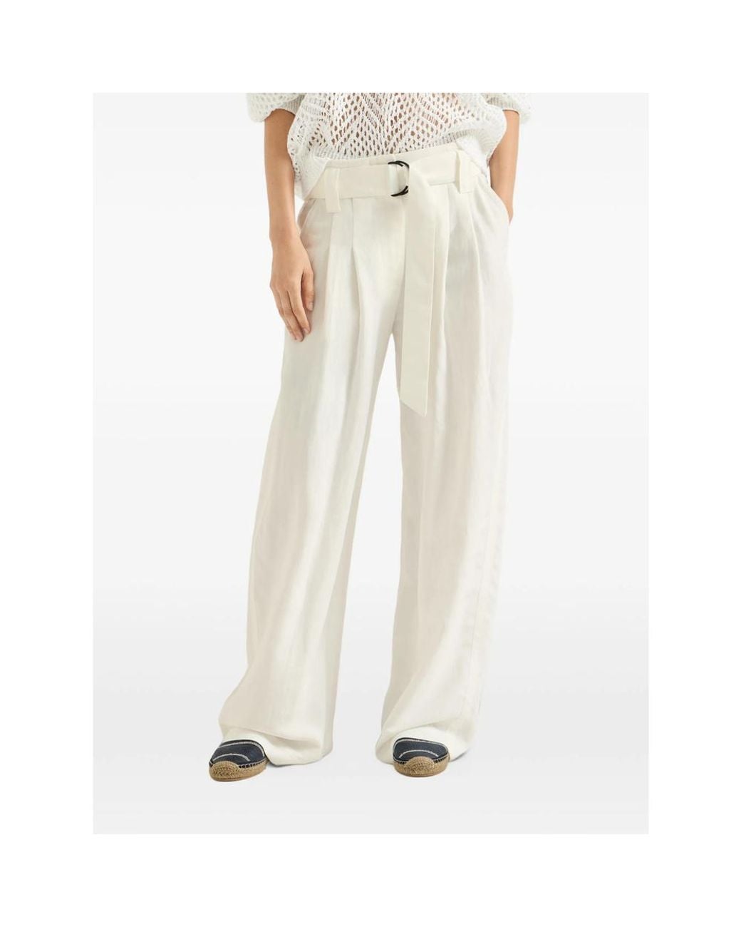 Brunello Cucinelli White Pleated Casual Trousers