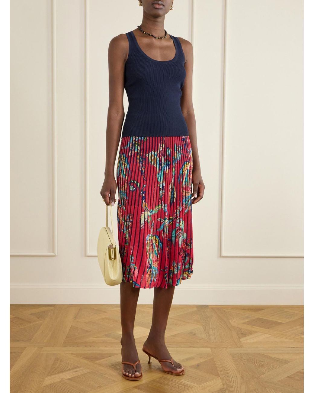 Etro Red Floral And Paisley-Print Knitted Midi Skirt