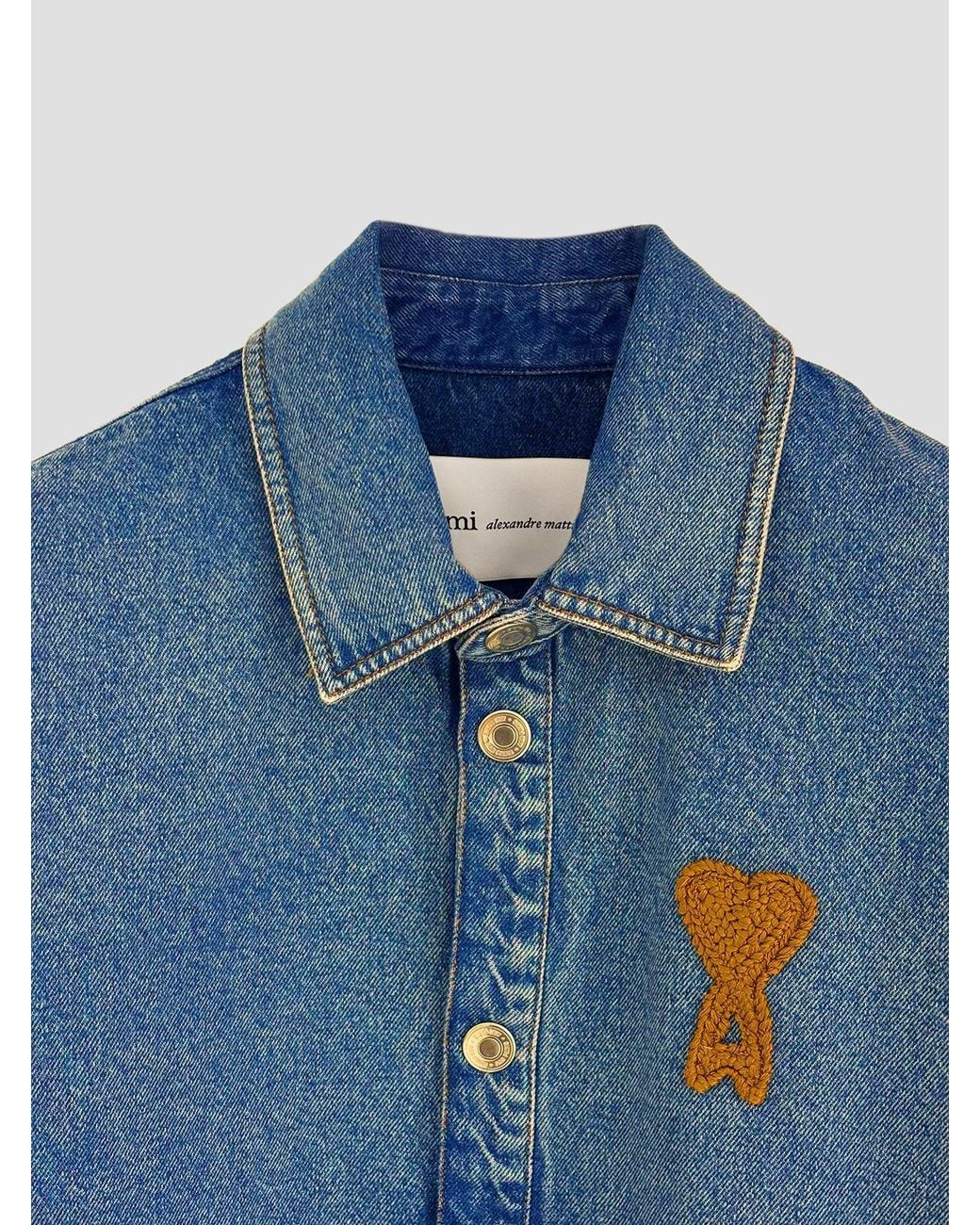 AMI Blue Ami Long Sleeved Denim Overshirt for men