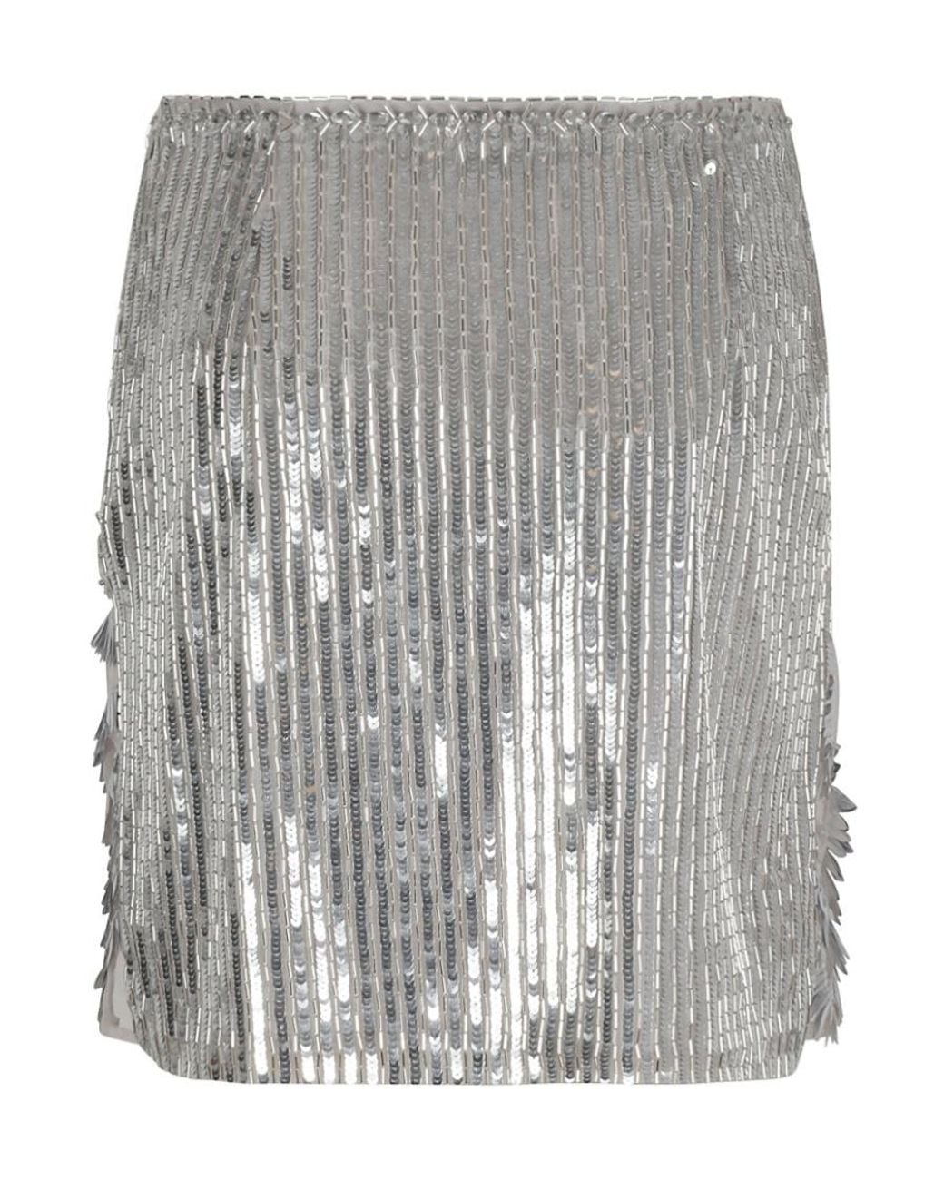 Alberta Ferretti Gray Sequin-Embellished High Waist Mini Skirt