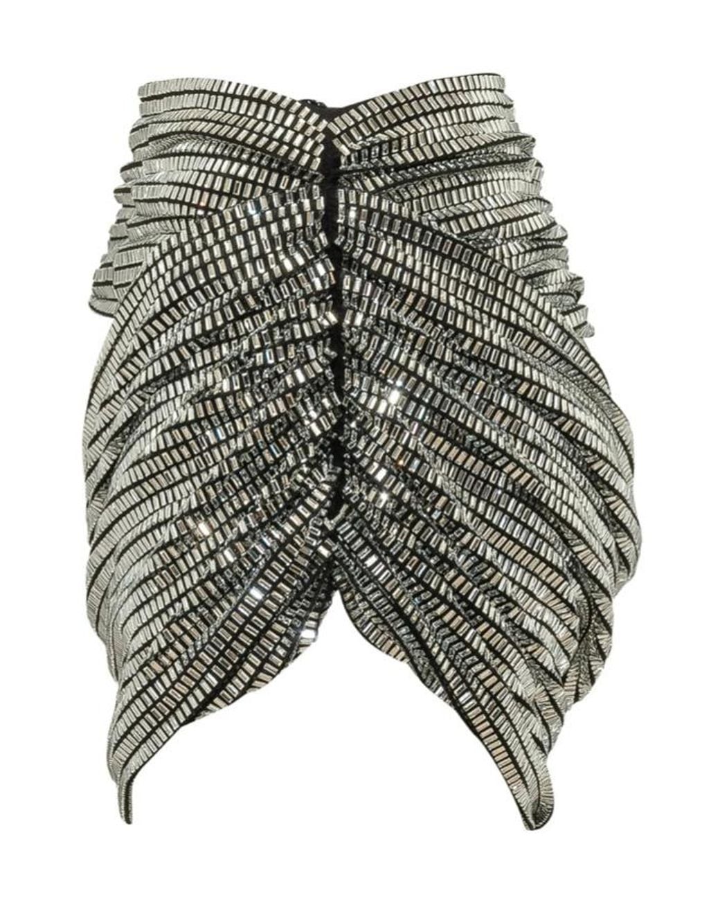 Self-Portrait Gray Draped Embellished Mini Skirt
