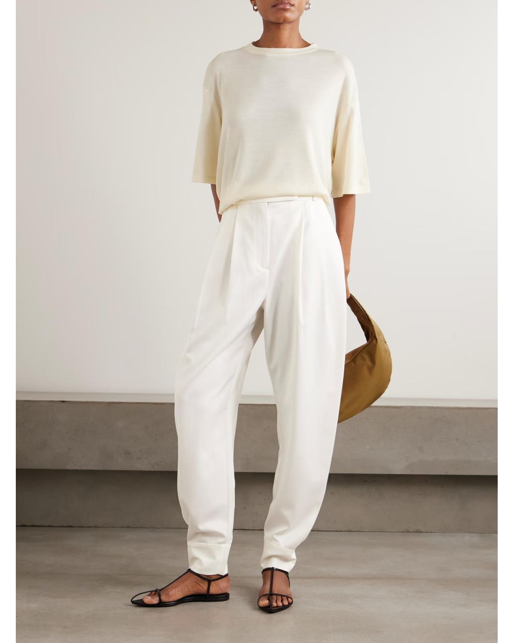 Rohe White Wool Blend Wide-Leg Casual Pants