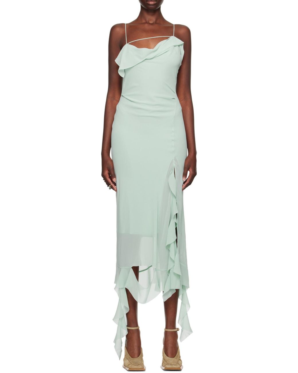 Acne Blue Asymmetric Ruffled Midi Dress