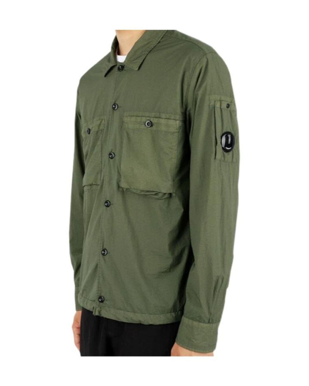 C P Company Green Button Down Lightweight Jacket for men