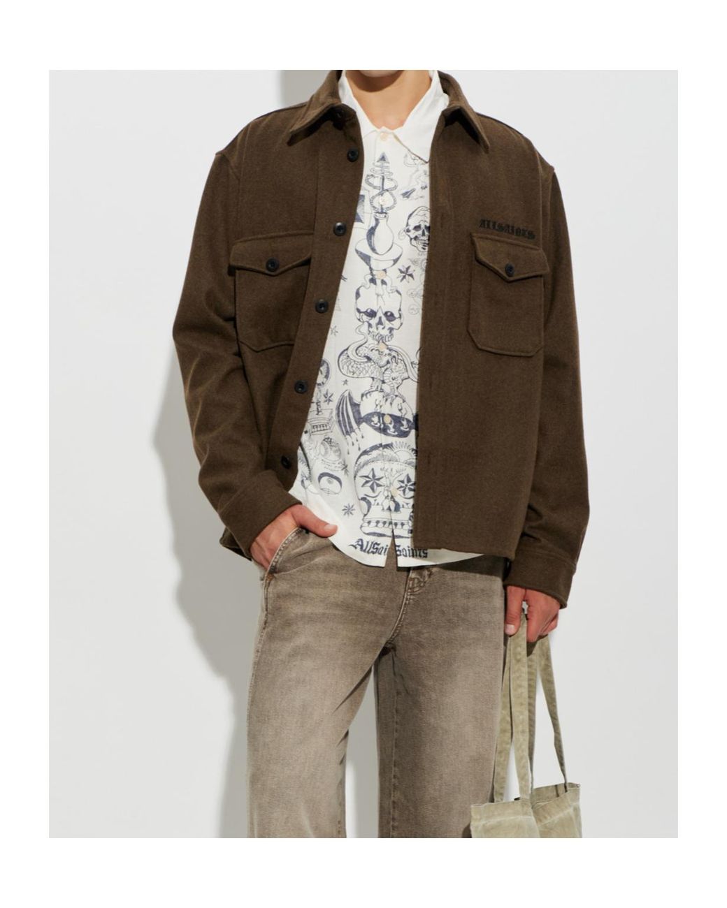 AllSaints Green Palermo Utility Overshirt for men