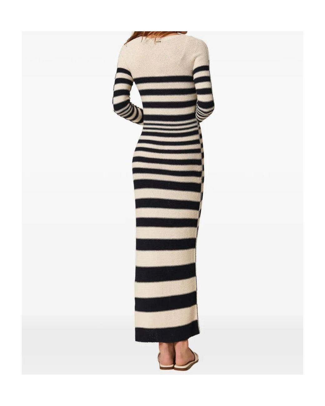 Twinset Black Striped Knit Maxi Dress