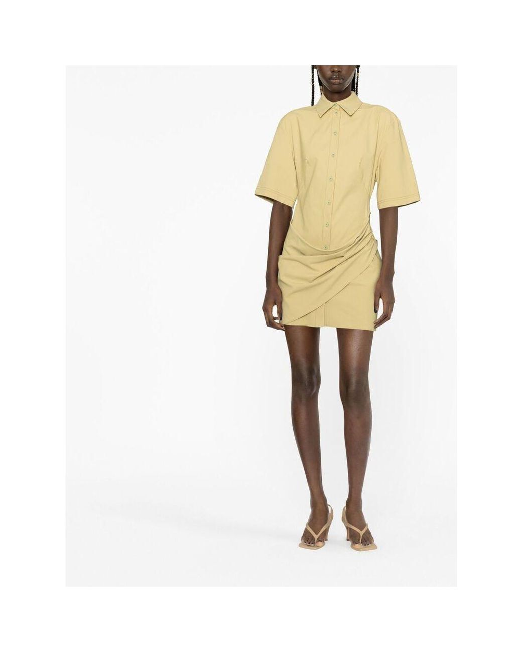 Jacquemus Yellow Camisa Draped Mini Shirt Dress