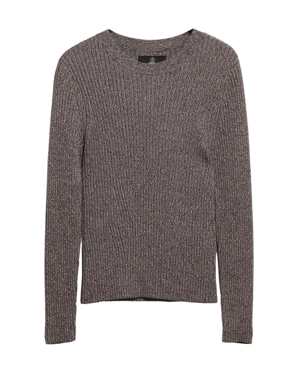 Barbour Gray Crewneck Vertical Rib Knit Top