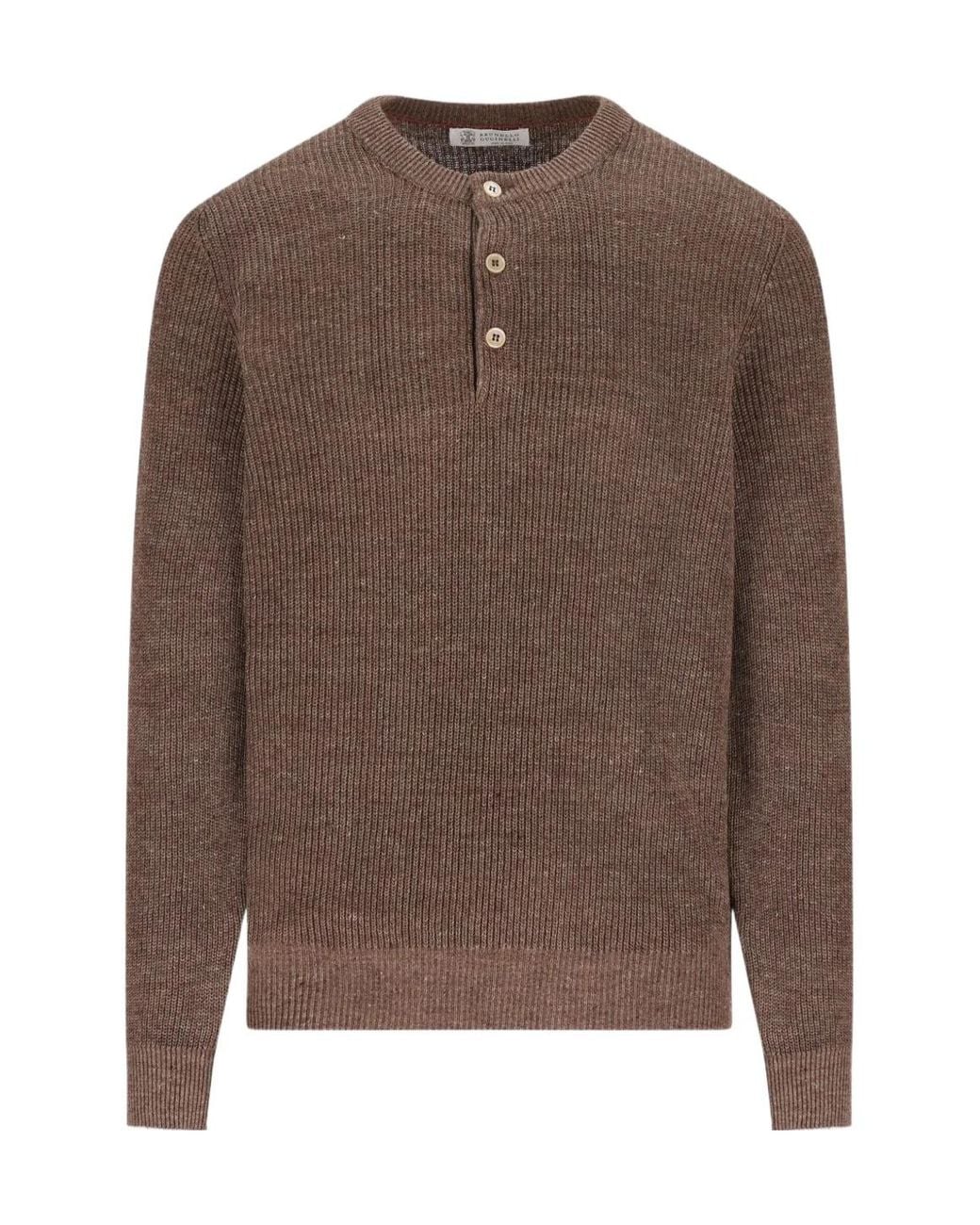Brunello Cucinelli Brown Button-Placket Sweater for men