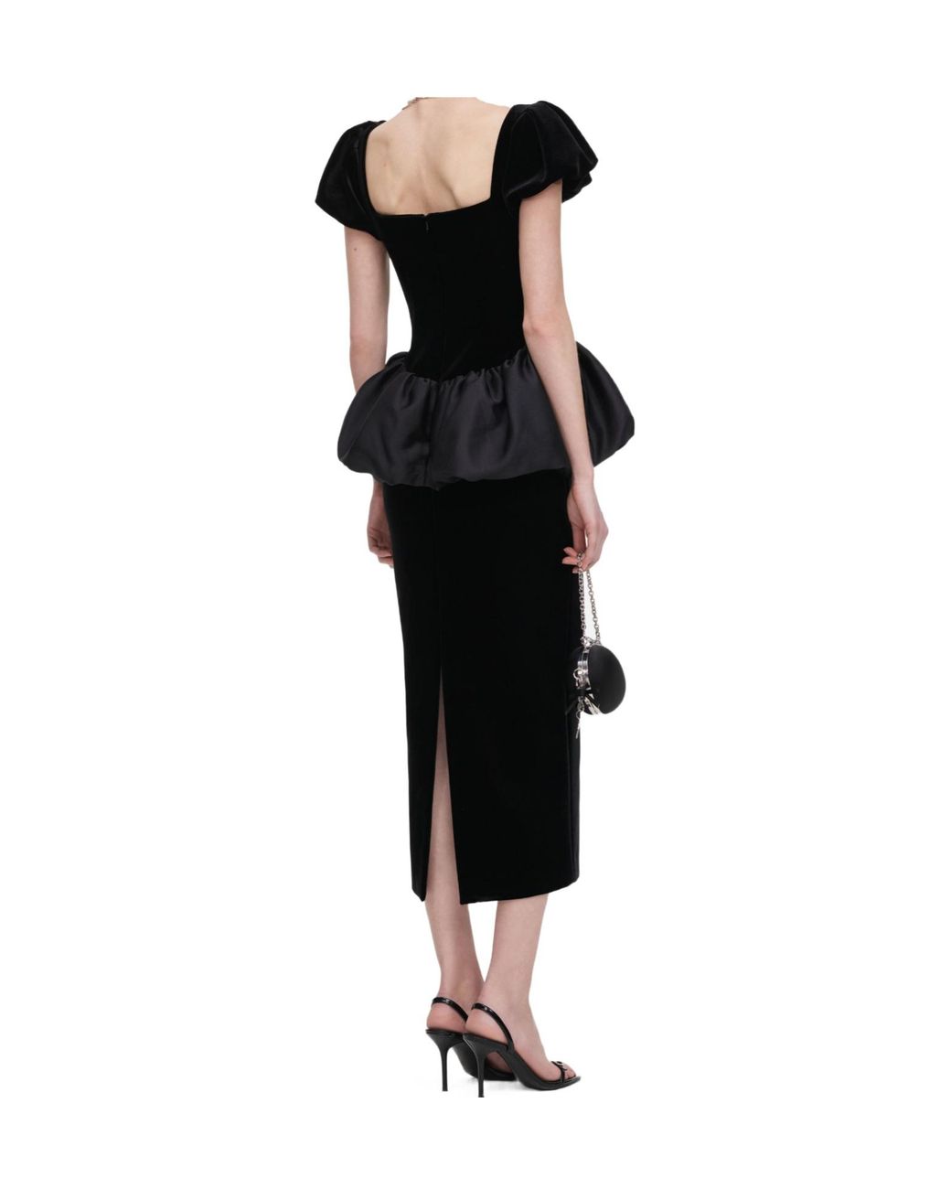 Self-Portrait Black Puff-Sleeve Peplum Dress
