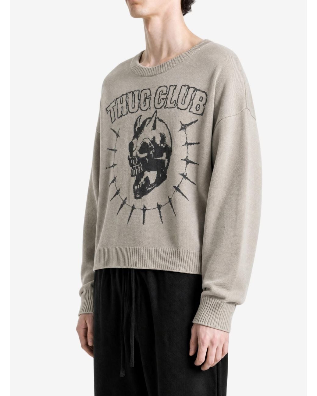 THUG CLUB Gray Logo-Lettering Sweater for men