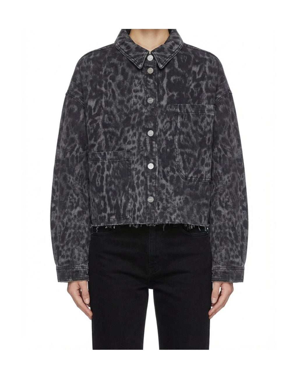 AllSaints Black Nicky Cropped Patterned Denim Jacket